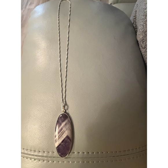 Chevron Amethyst 925 Sterling Silver Pendant Jewelry  Necklace 18" Chain #363 - Picture 4 of 5